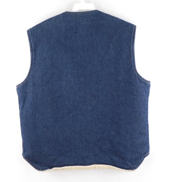 Vintage Faux Shearling Denim Jean Vest Jacket USA - Picture 7 of 9